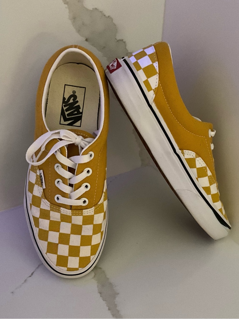 Vans Checkerboard Low-Top Sneakers - Mustard and White